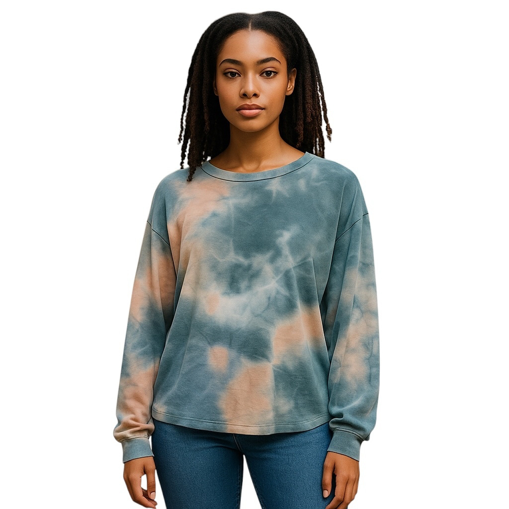 Veveret Sweatshirt Womens M Blue Oversized Tie Dye Long Sleeve Casual Pullover